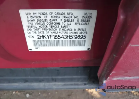 2003 Honda Pilot Ex-L из США, поврежденный, VIN 2HKYF18543H519695